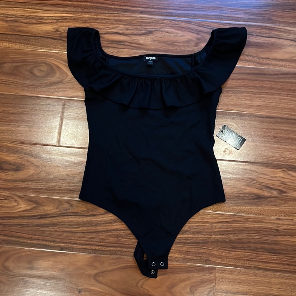 Express- NWT Black Ribbed &Flared Bodysuit